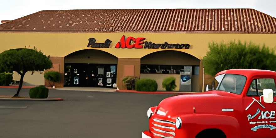 Hardware store with vintage red truck