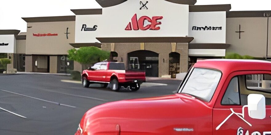 Classic vehicle near store entrance